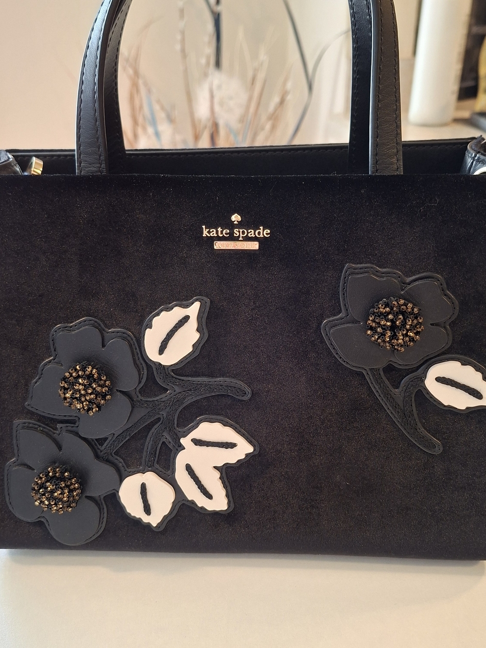 Kate Spade Cameron Street Velvet And Floral Applique Handbag